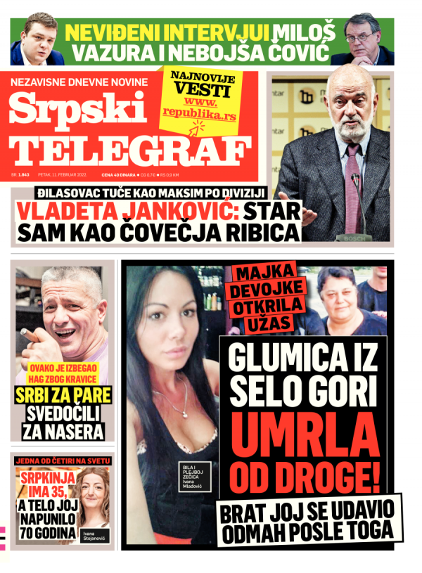 Republika | Naslovna Strana Srpskog Telegrafa Za 11.02.2022.