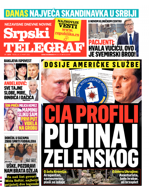 Republika | Naslovna Strana Srpskog Telegrafa Za 13.03.2022.