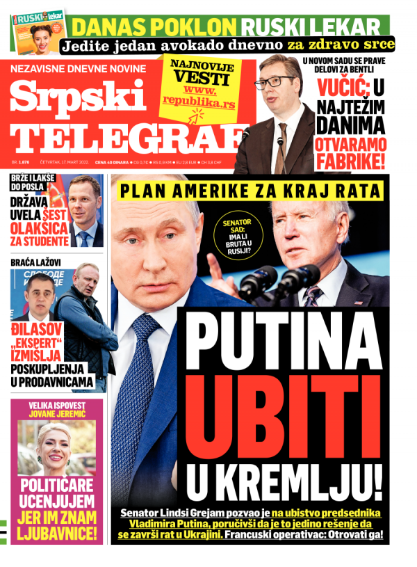 Republika | Naslovna Strana Srpskog Telegrafa Za 17.03.2022.