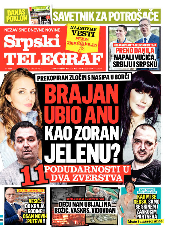 Republika | Naslovna Strana Srpskog Telegrafa Za 11.01.2023.