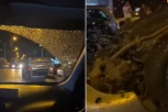 UDES U ULICI BRAĆE JERKOVIĆ: Zakucao se u parkirane automobile, od siline udarca automobil završio na krovu! (VIDEO)
