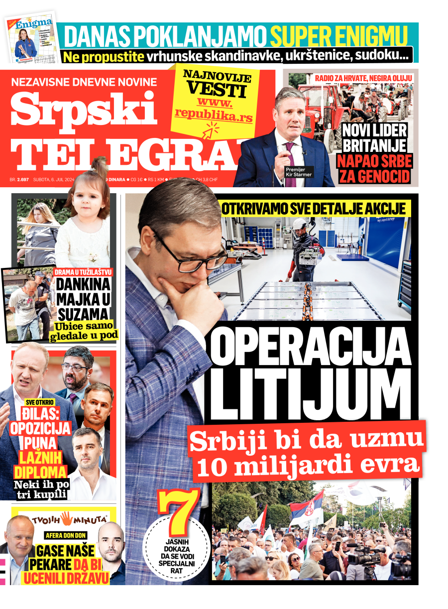 Srpski telegraf naslovna strana