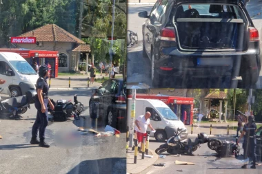 STRAVIČAN UDES NA VIDIKOVCU: Krv na kolovozu, policija obezbeđuje mesto nesreće! Sudarila se dva motora i automobil! (FOTO)
