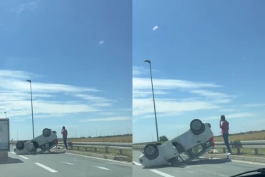 TEŽAK UDES NA AUTO-PUTU KOD BEOGRADA! Automobil se prevrnuo na krov, saobraćaj usporen! (VIDEO)