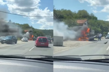 ZAPALIO SE KAMION U LEŠTANIMA: Građani gase požar! (VIDEO)