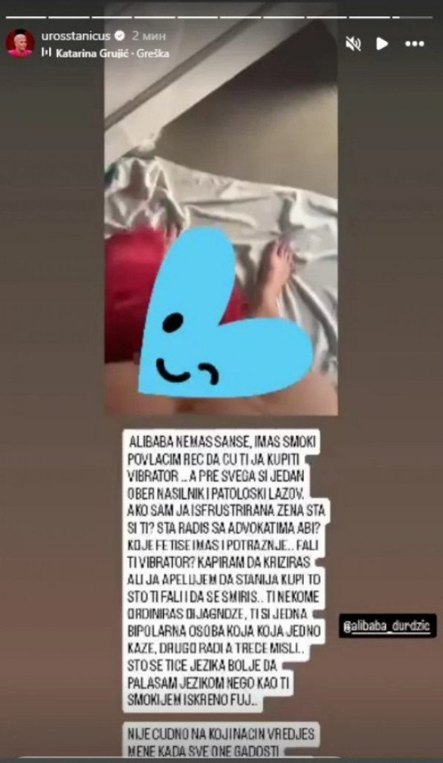 UROŠ STANIĆ OBJAVIO ASMINOVE EKSPLICITNE SLIKE! Napravo haos na Instagramu, pa pomenuo Staniju Dobrojević!