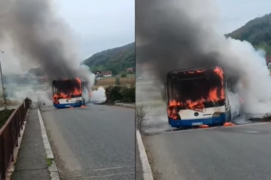 (VIDEO) ZAPALIO SE AUTOBUS PUN PUTNIKA KOD KRUŠEVCA! Izgoreo do golog metala