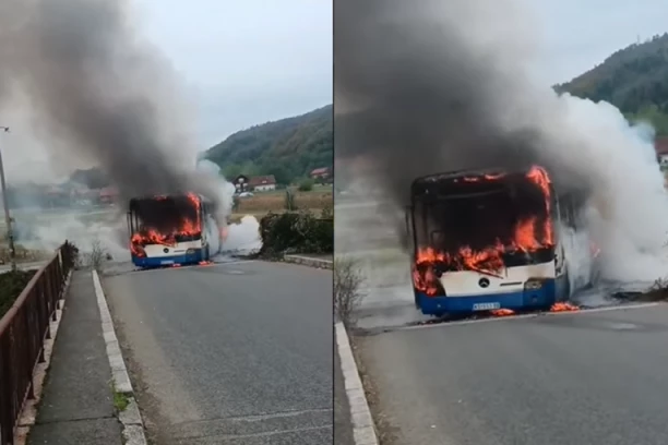 ZAPALIO SE AUTOBUS PUN PUTNIKA KOD KRUŠEVCA! Izgoreo do golog metala (VIDEO)