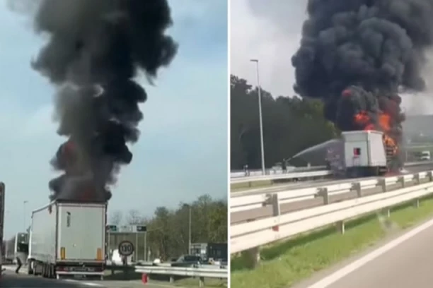 JEZIVE SCENE KOD ALEKSINCA: Zapalila se prikolica na kamionu! (FOTO, VIDEO)