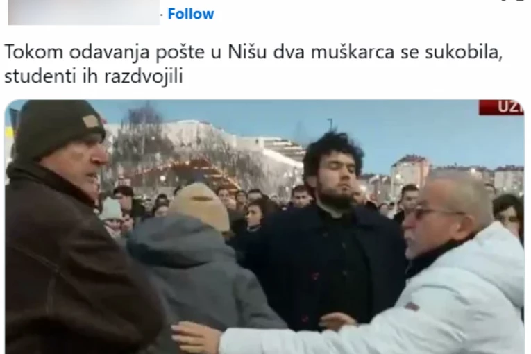 OGLEDALO ONIH KOJI IH HUŠKAJU! TUČA NA PROTESTU U NIŠU: Tokom odavanja pošte krenule da sevaju pesnice (FOTO)